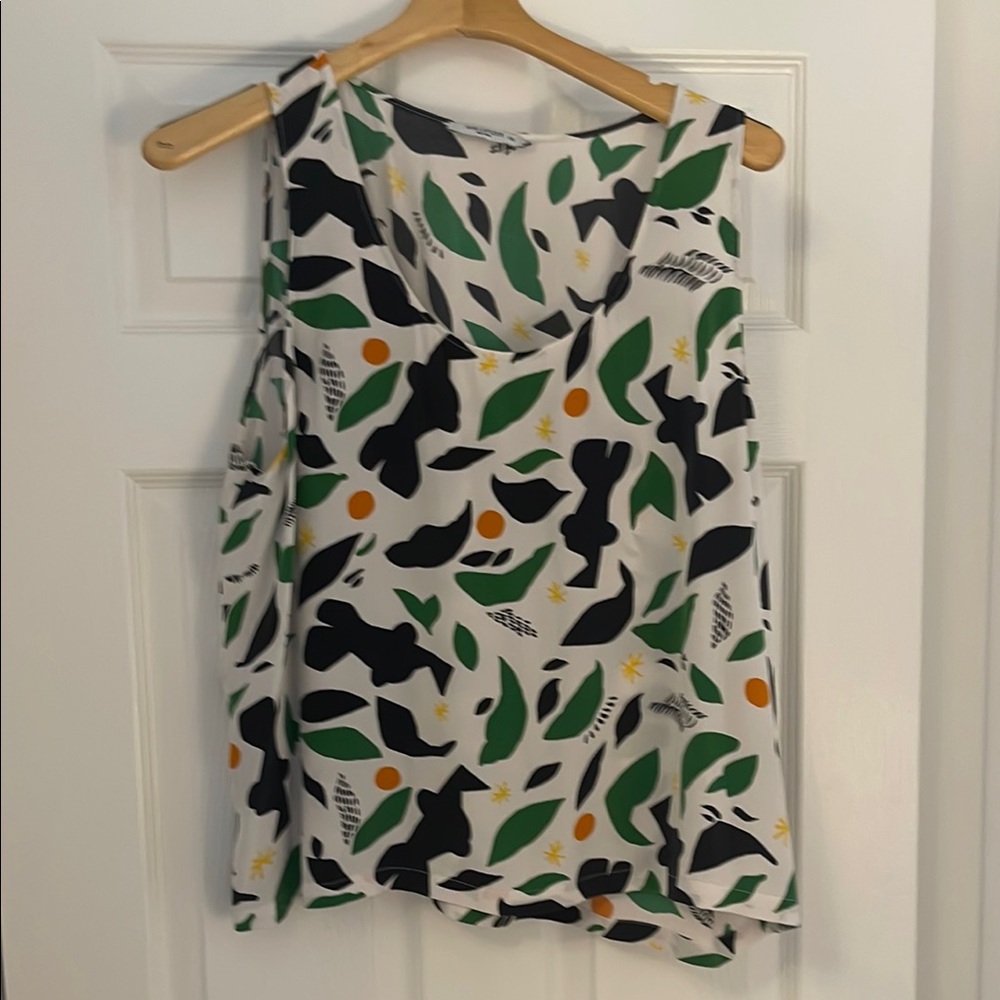 MM LaFleur Washable Silk tank- Multicolor Leaf Print